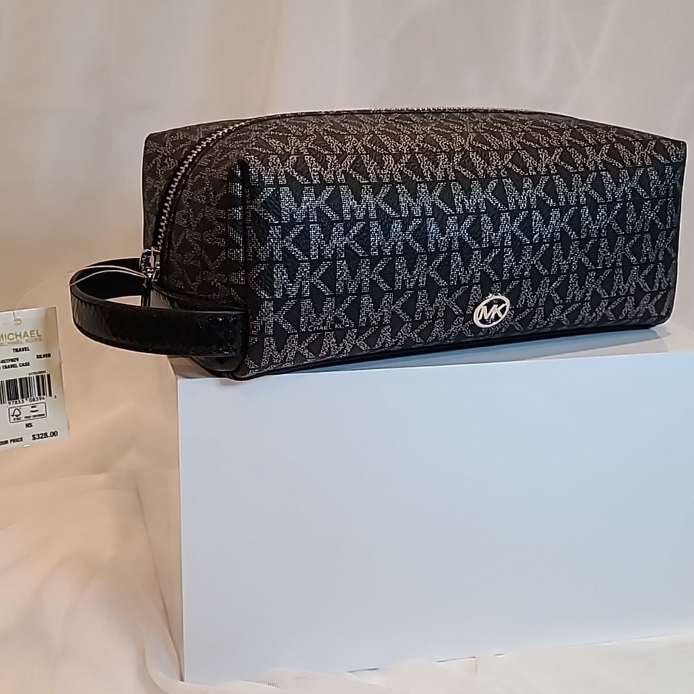 Michael Kors Black And Silver Monogram Toiletry Bag
